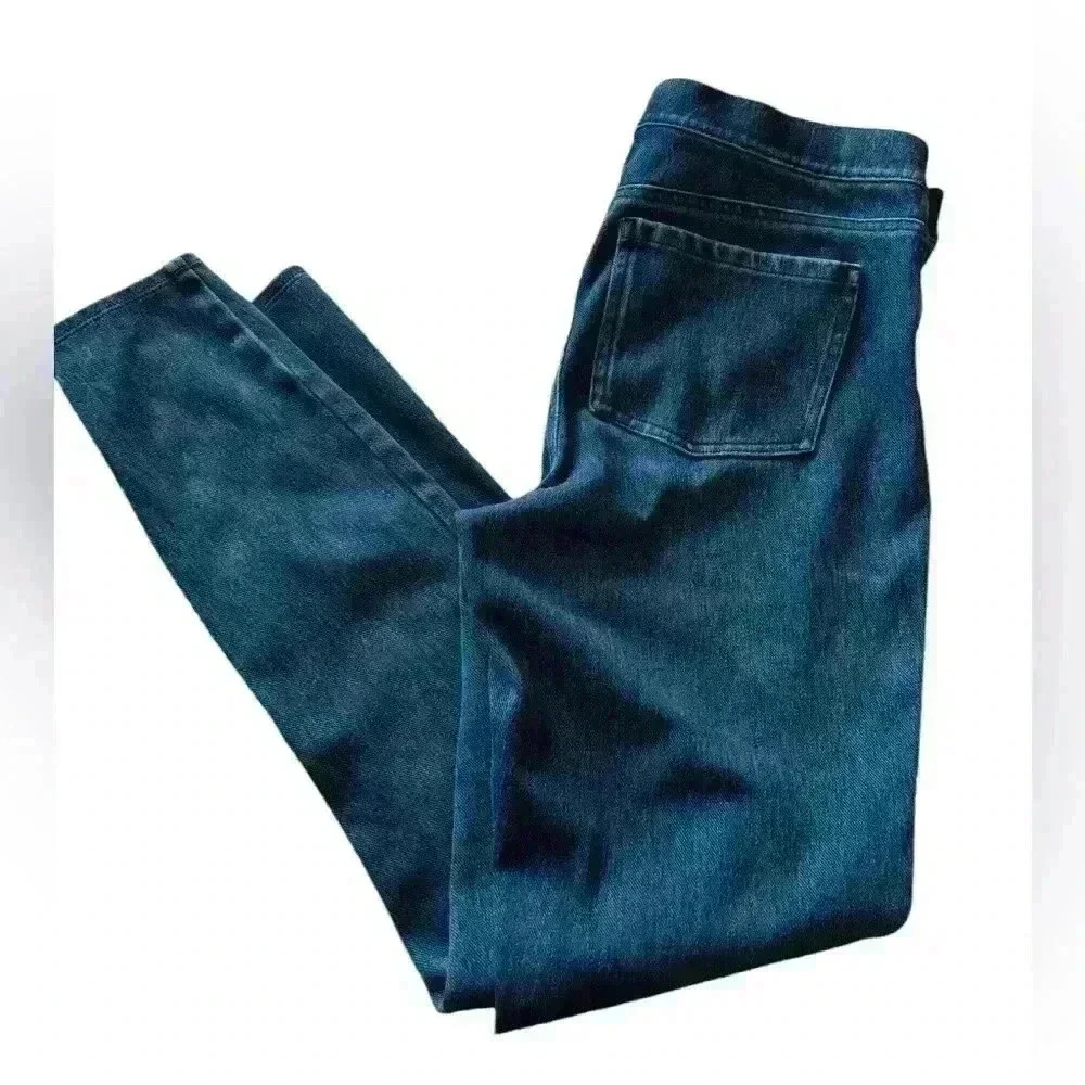 Spanx Womens Jegging Jeans  High Rise Whiskering Stretch Pull-On Blue Size M
